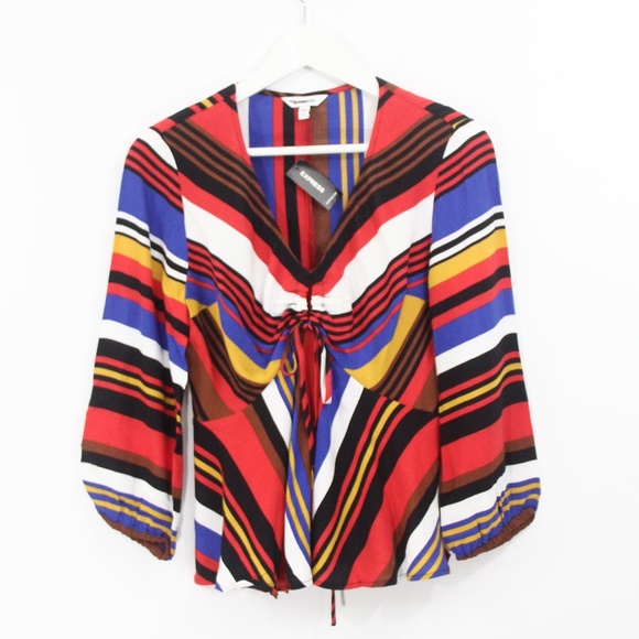 Express Striped Top NEW Women Babydoll Shirt Y2K Style Small - Picture 2 of 9